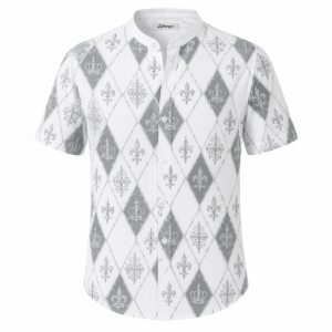 White Men's Shirt – Gray Harlequin Pattern