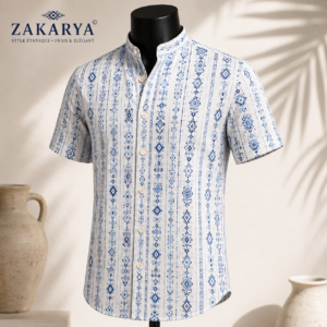 Zakarya Diego Bleu Ethnic Print Short Sleeve Shirt |